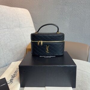 Yves Saint Laurent Black Quilted Vanity Bag with Gold Details